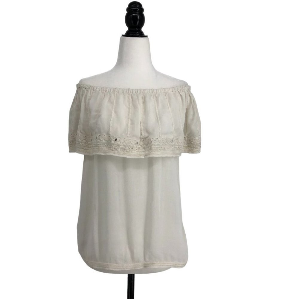 NWT  Ramy Brook Soft white off shoulder Embroidered eyelet blouse XS